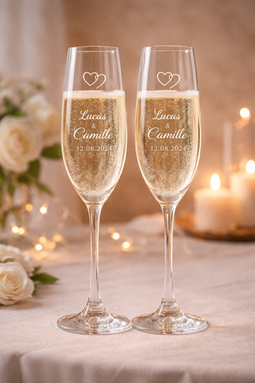 Duo de flûtes à champagne gravées – Couple