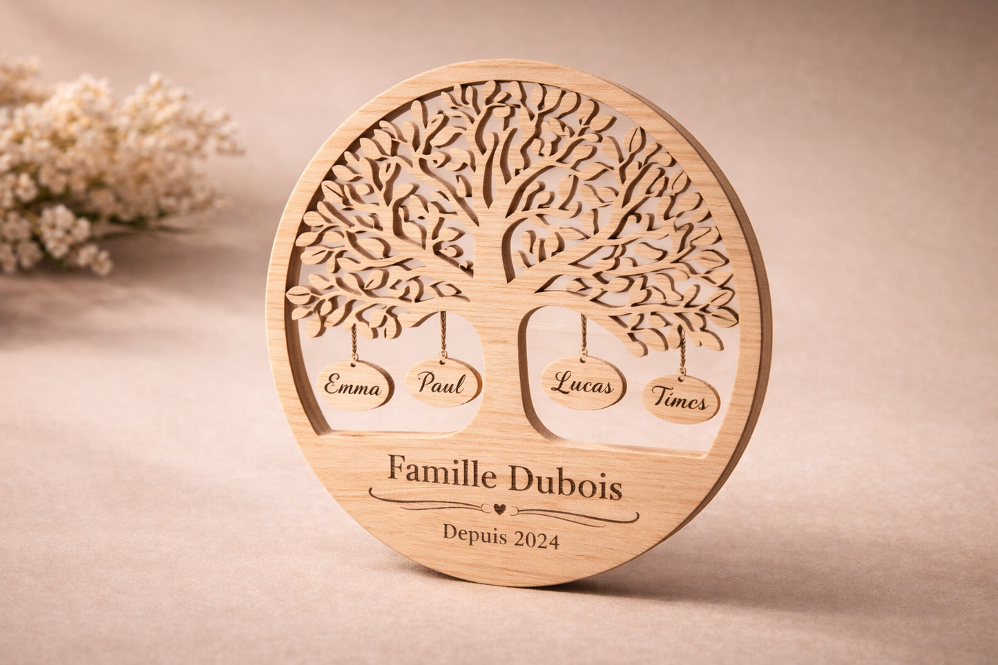 Arbre de vie en bois gravé – Personnalisé