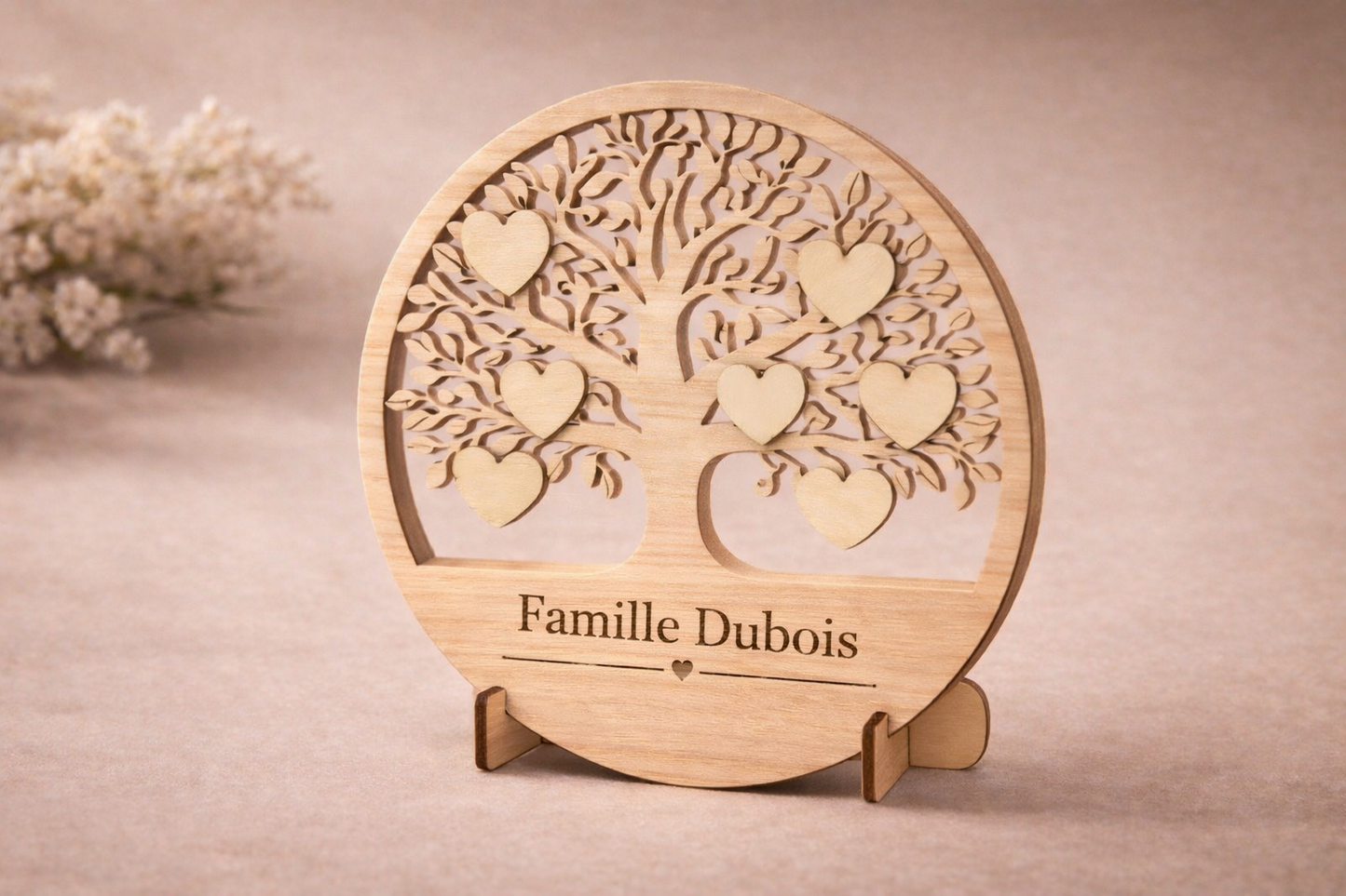 Arbre généalogique en bois gravé – Personnalisé